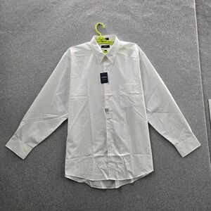 IZOD Men Button Up Shirt 17.5 XL White Silky Poplin Long Sleeve NWT
